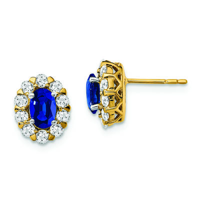 Lab Grown Diamond & Oval Created Sapphire Earrings in 14k Yellow Gold