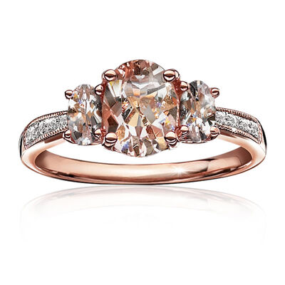 JK Crown® Three-Stone Morganite & Diamond Ring in 10k Rose Gold