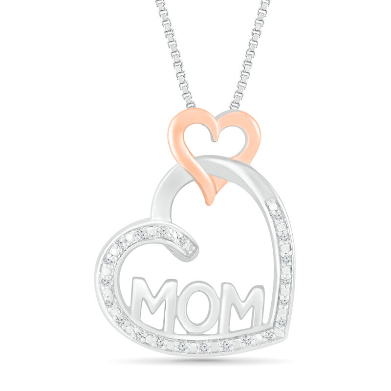 Diamond 0.05ctw. Mom Interlocking Heart Pendant in Sterling Silver & 10k Rose Gold image number null