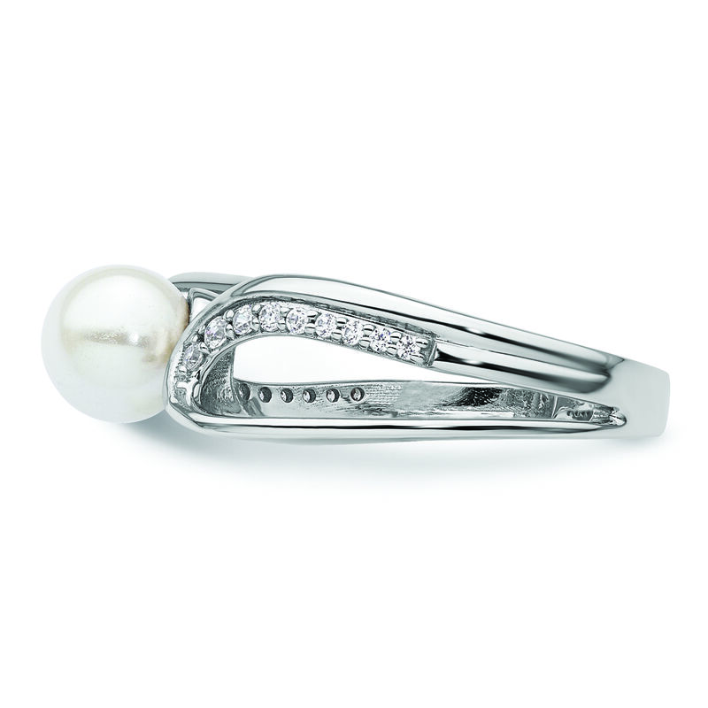 Freshwater Pearl & Diamond Open Side Ring in 10k White Gold image number null