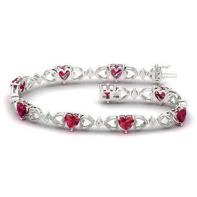 Created Ruby & Created White Sapphire Heart Bracelet in Sterling Silver