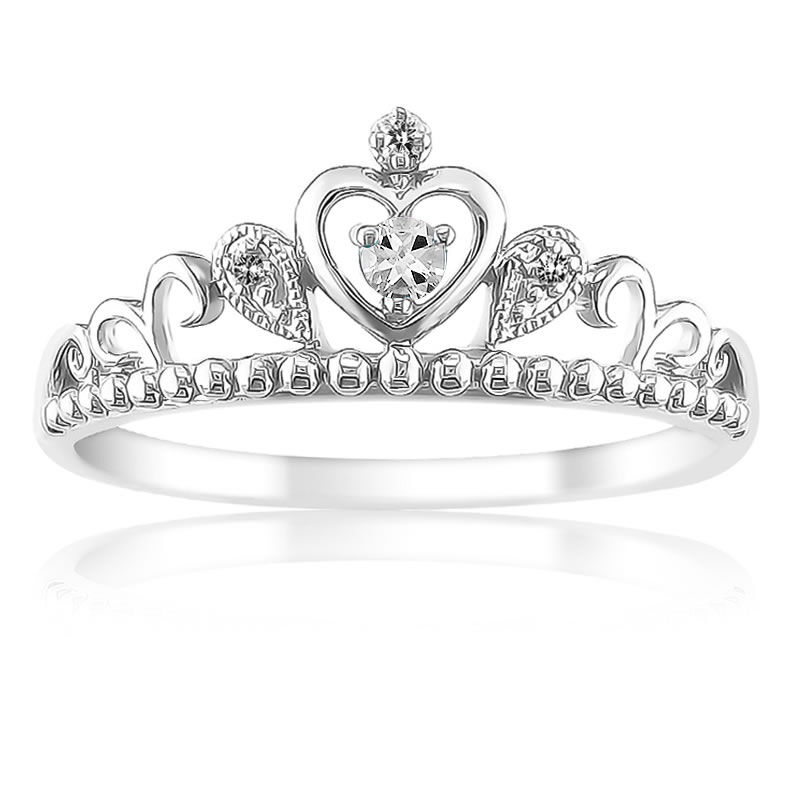 Princess White Topaz & Diamond Tiara Ring in Sterling Silver image number null