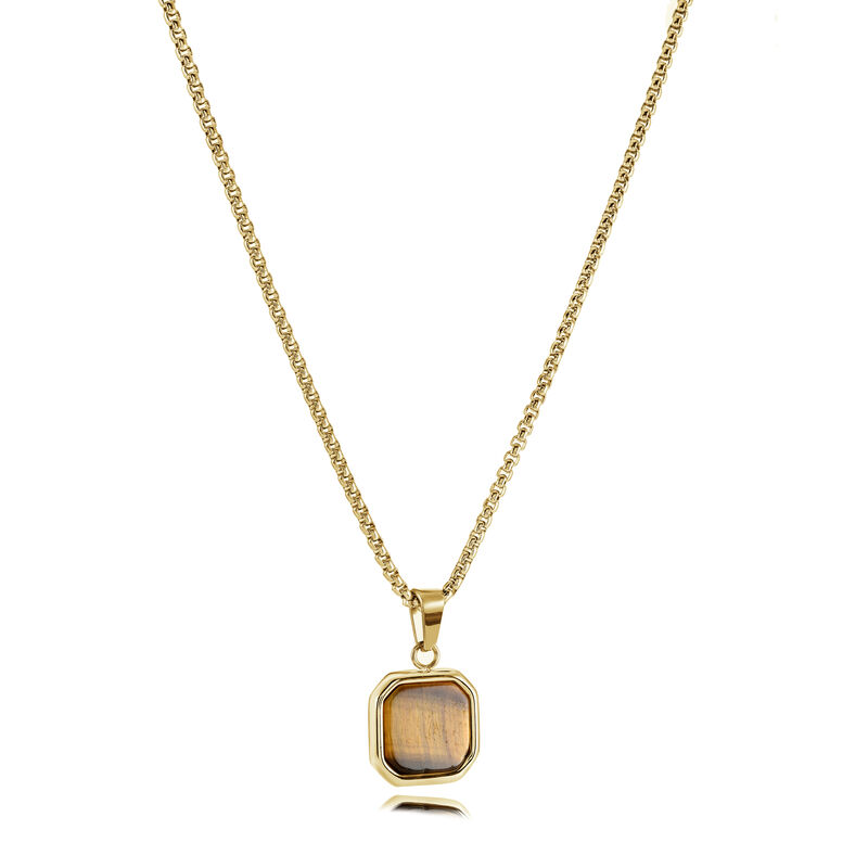 Italgem Steel Tiger's Eye Octagon Pendant in Gold IP Stainless Steel image number null