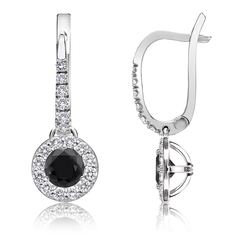 Black Diamond Halo ½ct. Drop Earrings in 14k White Gold image number null