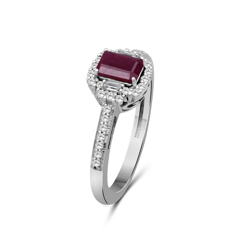 Emerald-Cut Ruby & Diamond Halo Ring in 10k White Gold image number null