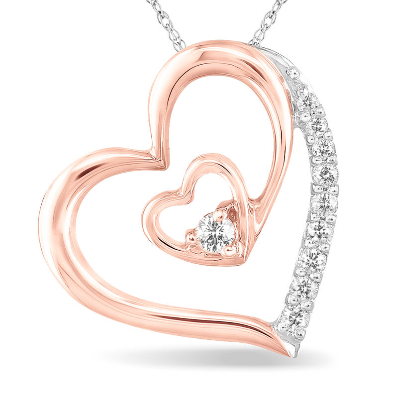 Diamond Heart-in-Heart Pendant in 10k White & Rose Gold image number null
