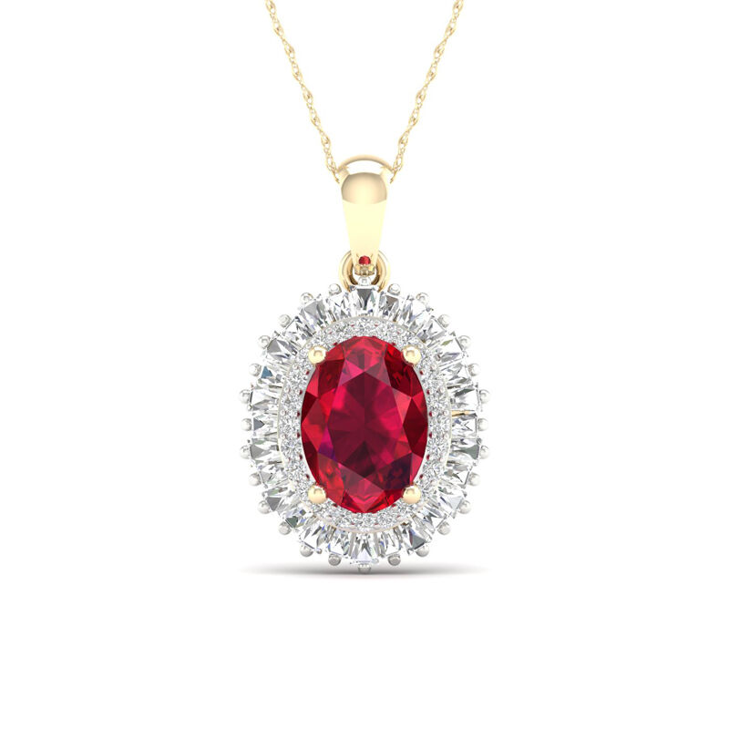 Oval Ruby & Diamond Ballerina Pendant in 10k Yellow Gold image number null