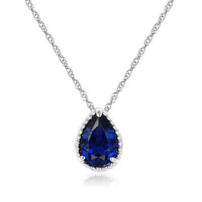 Pear Shaped Created Blue Sapphire Pendant in Sterling Silver