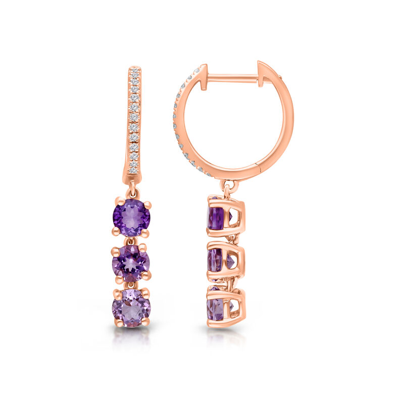 Brilliant-Cut Amethyst & Diamond Drop Earrings in 14k Rose Gold image number null