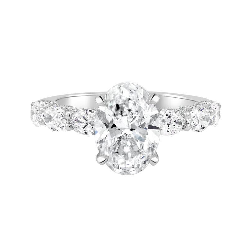 Oval-Cut Lab Grown 4 3/4ctw. Diamond With Horizontal Oval-Cut Diamond Side Scalloped Accents Engagement Ring in 14k White Gold image number null