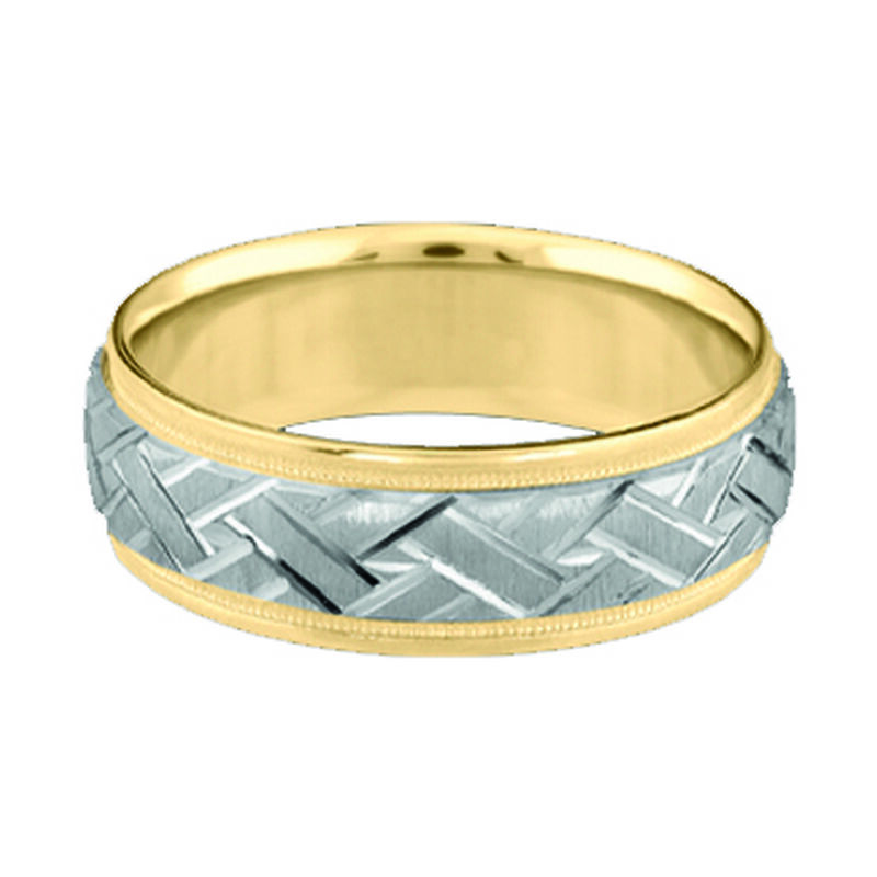 Men's Milgrain & 10k Two Tone Gold Wedding Ring (7mm) image number null