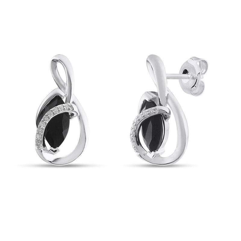 Onyx & Diamond Crossover Earrings in Sterling Silver image number null