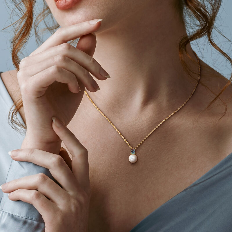 Created Alexandrite & Freshwater Cultured Pearl Necklace in Gold Plated image number null