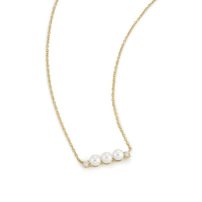 Pearl & Lab Grown Diamond Necklace in 10k Yellow Gold