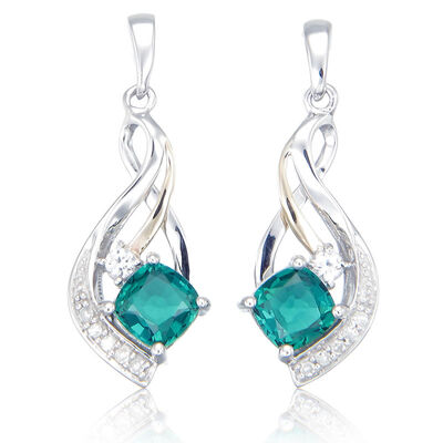 Diamond & Created Emerald Dangle Earrings