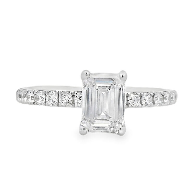 Emerald-Cut 1 3/8ctw. Diamond Hidden Halo Classic Shank Engagement Ring in 14k White Gold image number null