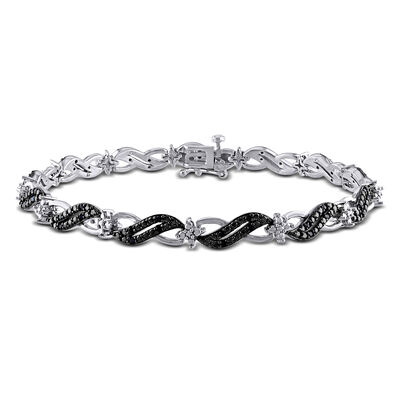 Black Diamond Infinity Link Bracelet in Sterling Silver