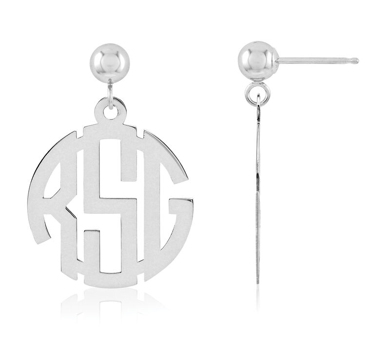 Dangle Monogram Earring in Rhodium-Plated Sterling Silver (up to 3 letters) image number null