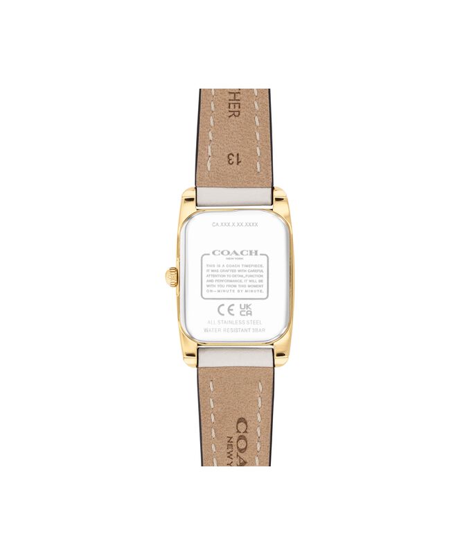 Coach Reese Rectangular Silver White Dial Leather Strap Watch 14504645 image number null
