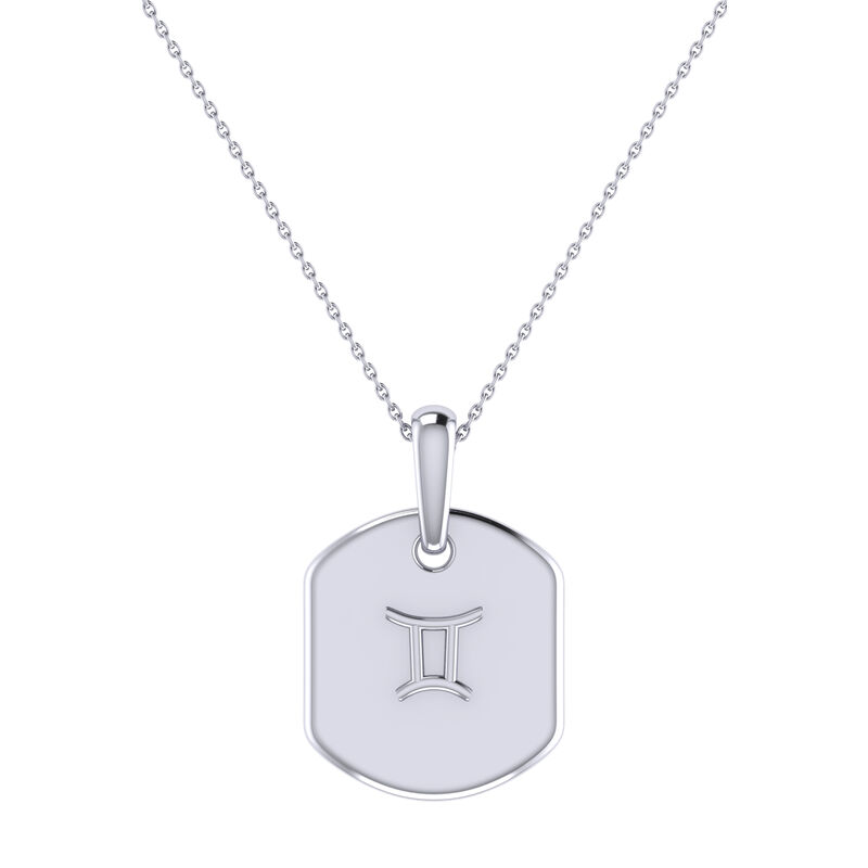 Diamond and Moonstone Gemini Constellation Zodiac Tag Necklace in Sterling Silver image number null