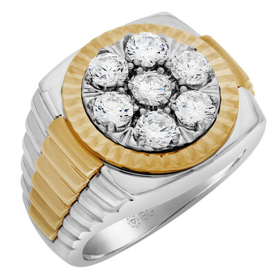 Men's Diamond Cluster 2.00ctw. Ring in 10k Yellow & White Gold