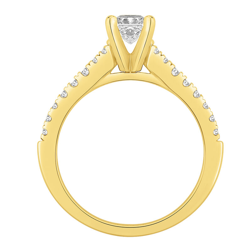 Emerald-Cut Lab Grown 1 1/4ctw. Diamond Split Shank Cathedral Engagement Ring in 14k Yellow Gold image number null