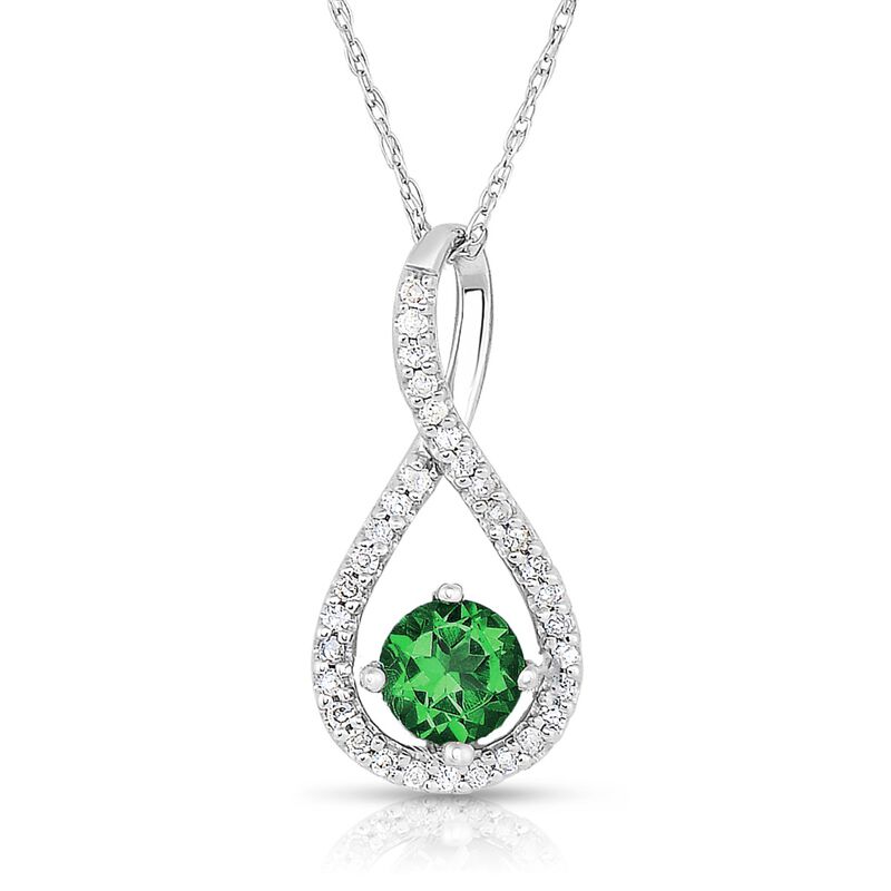 Emerald & Diamond Infinity Drop Pendant in Sterling Silver