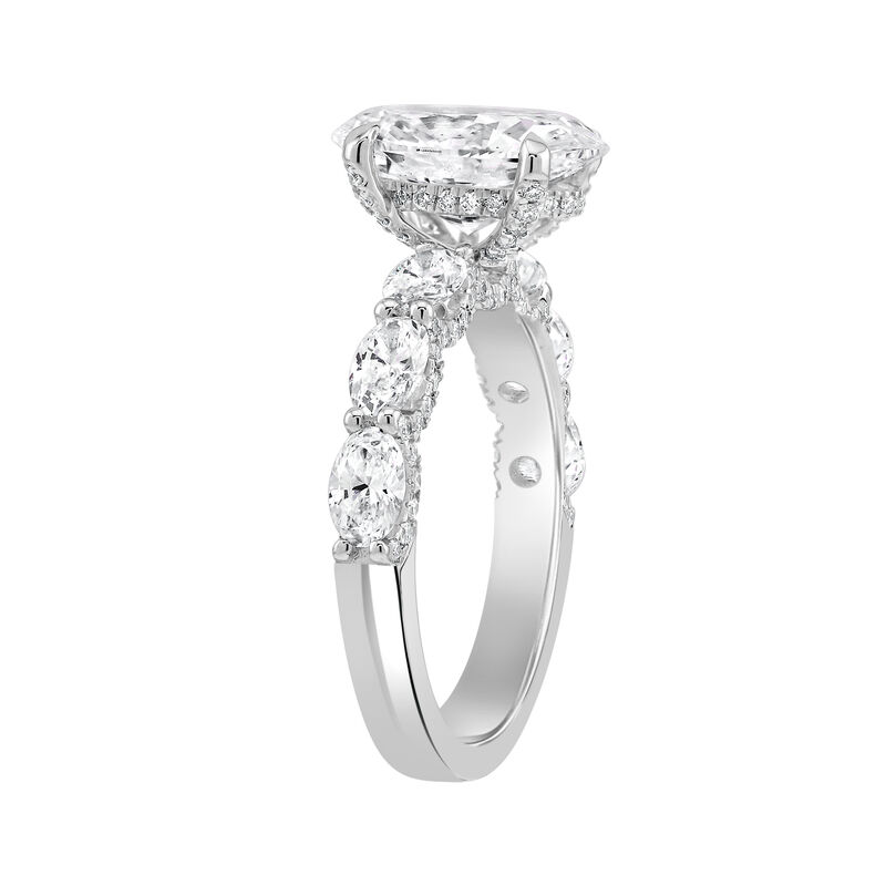 Oval-Cut Lab Grown 4 3/4ctw. Diamond With Horizontal Oval-Cut Diamond Side Scalloped Accents Engagement Ring in 14k White Gold image number null