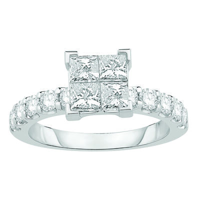 Princess-Cut 2ctw. Diamond Quad Engagement Ring in 14k White Gold