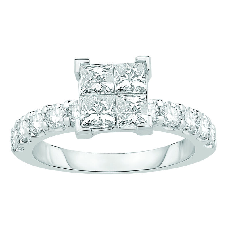 Princess-Cut 2ctw. Diamond Quad Engagement Ring in 14k White Gold image number null