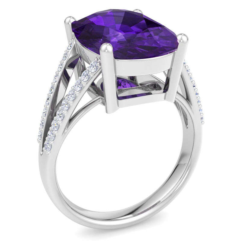 Martha Stewart 10 1/4ctw. Cushion Cut Amethyst & Lab Grown Diamond Ring In Sterling Silver image number null