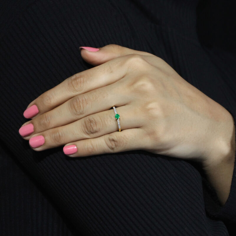 Brilliant-Cut Emerald & Diamond Ring in 10k Yellow Gold image number null