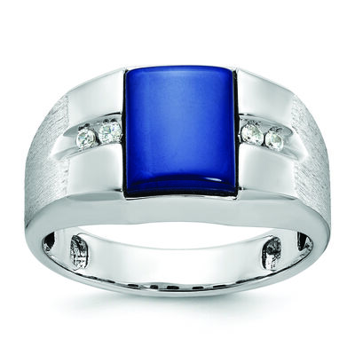 Men's Cushion-Cut Created Blue Star Sapphire & Diamond Ring in 10k White Gold