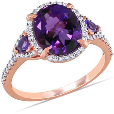 Diamond and Amethyst Ring in 14k Rose Gold