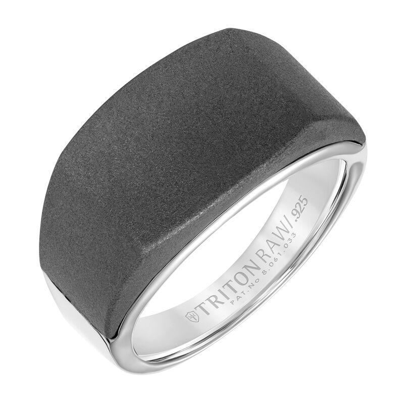 TritonRAW Tungsten Flat Matte Men's Signet Style Band with High Polished White Tungsten Interior image number null