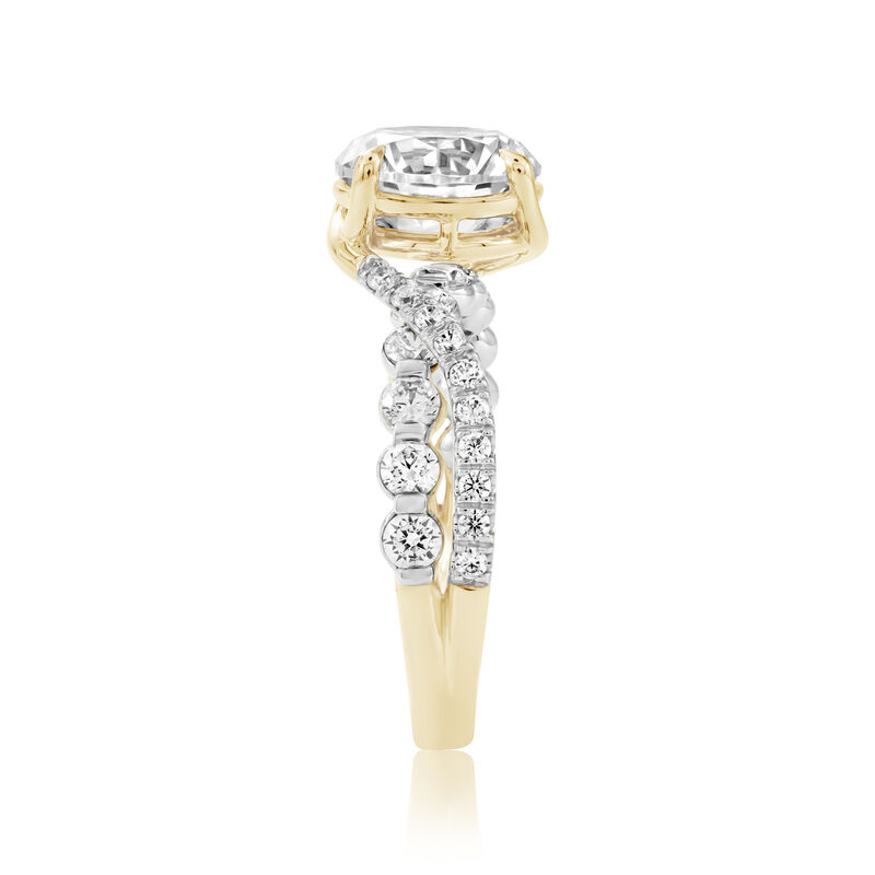 Round Lab Grown Diamond 4ctw. Swirl Bypass Engagement Ring in 14k Two Tone Gold image number null