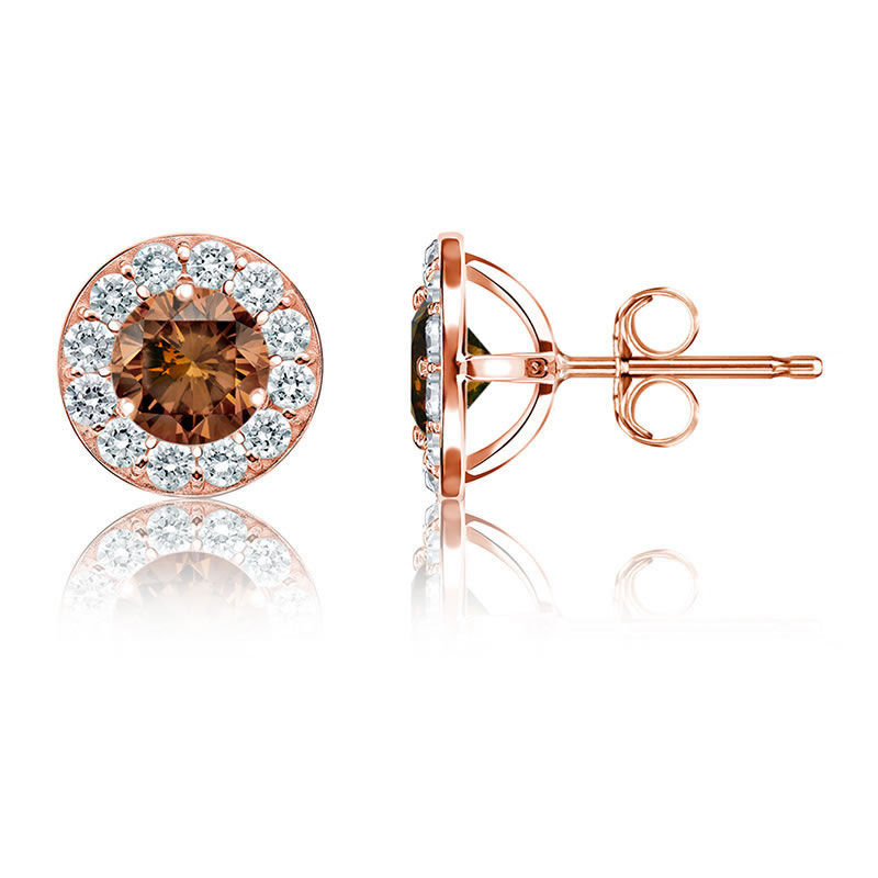 Champagne Diamond 3/4ct. t.w. Halo Stud Earrings in 14k Rose Gold image number null