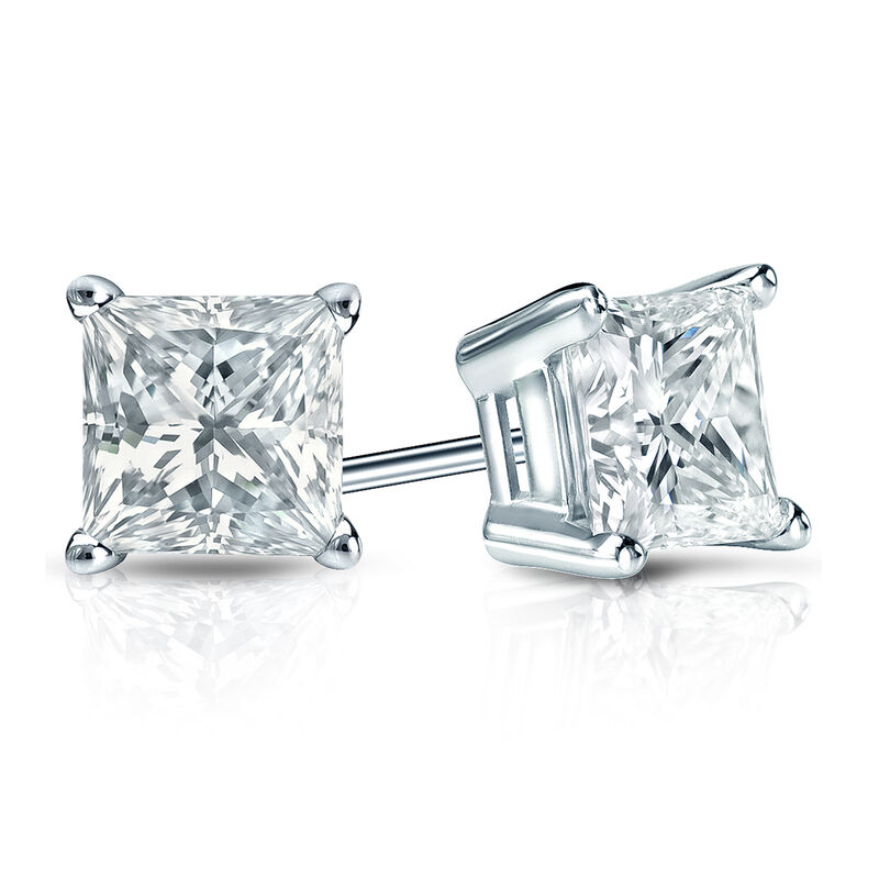 Princess-Cut Lab Grown 1ctw. EF SI Diamond Stud Earrings in 14k White Gold image number null