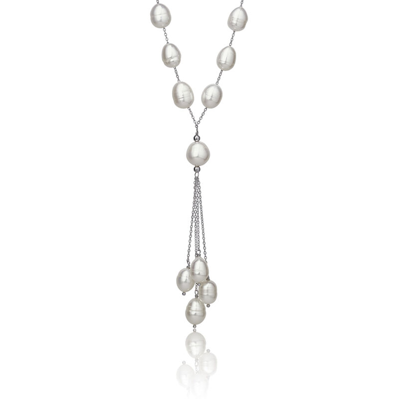 Imperial White Freshwater Tassel Lariat Necklace in Sterling Silver  image number null