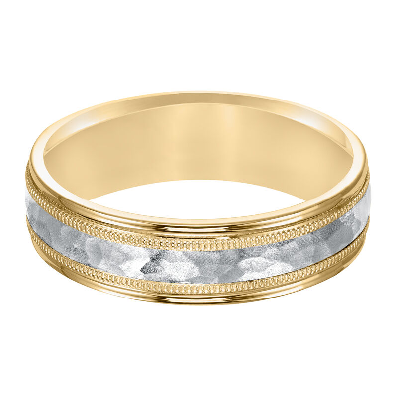 Men's Brushed Hammered Finish Wedding Band in Two-Tone Gold image number null