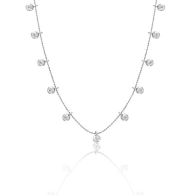 Multi Diamond Bezel Dangle Necklace in Sterling Silver