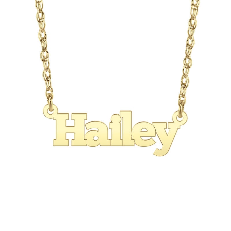 High Polished Block Font Nameplate Necklace in Gold Plated Sterling Silver image number null