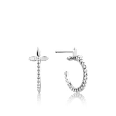 Modern Beaded Hoop Earrings in Sterling Silver