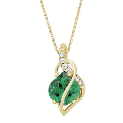 Chatham Created Emerald Swirl Pendant in 14k Yellow Gold