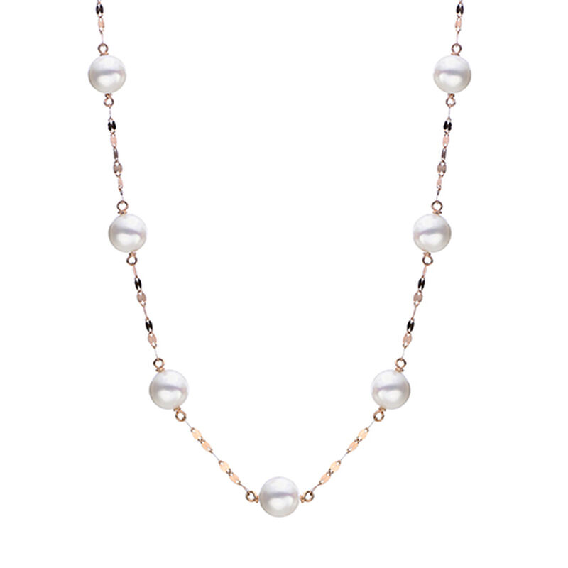 Imperial Pearl Freshwater Station Fashion Necklace in 14k Rose Gold image number null