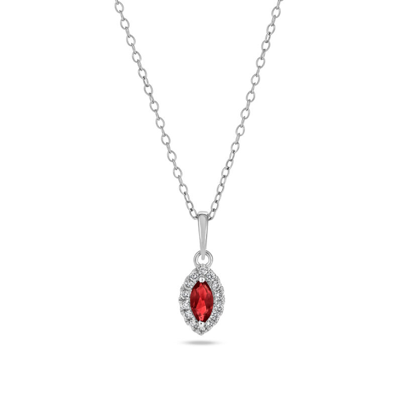 Marquise Garnet Halo Lab Grown Diamond Pendant in Sterling Silver image number null