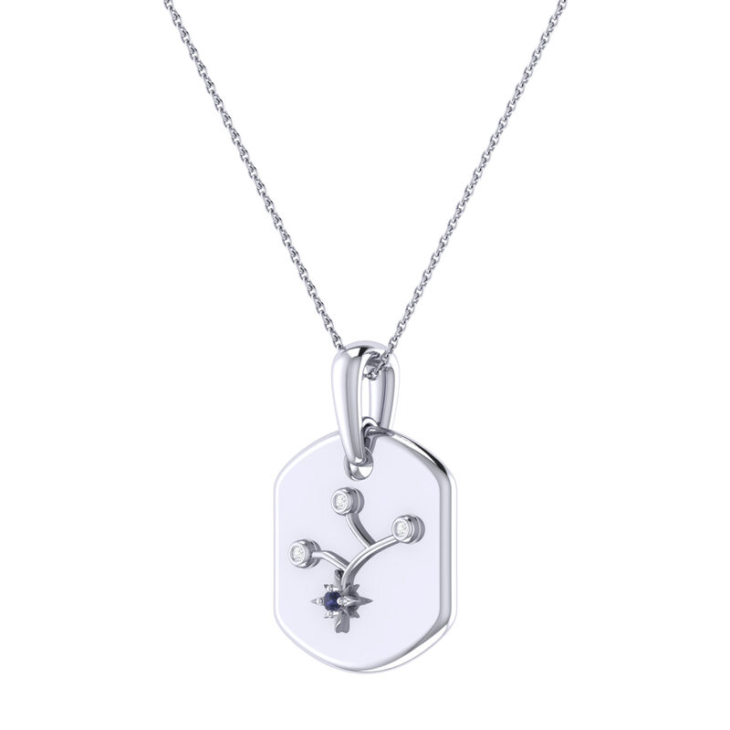 Diamond and Blue Sapphire Virgo Constellation Zodiac Tag Necklace in Sterling Silver image number null