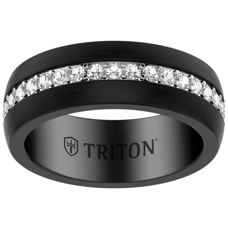 Black Tungsten Band with Created White Sapphire Inlay (8mm) image number null