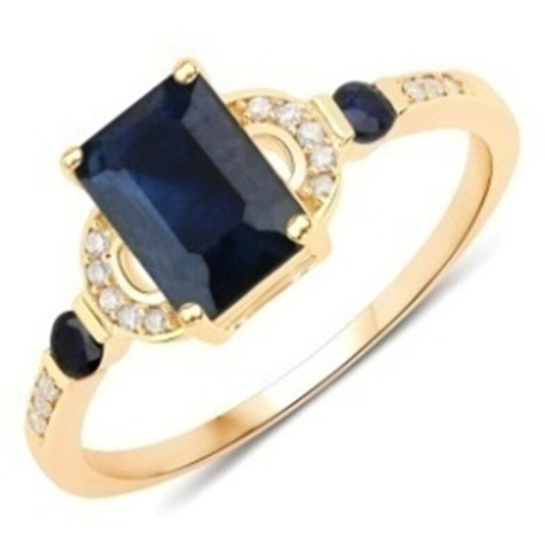 Emerald-Cut Sapphire & Diamond 3-Stone Ring in 14k Yellow Gold image number null