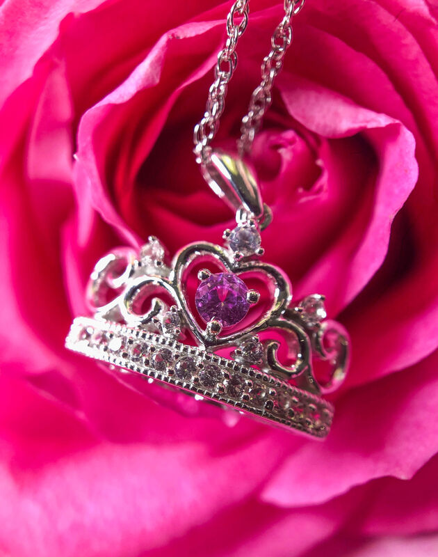 Princess Pink Sapphire & Created White Sapphire Tiara Necklace in Sterling Silver image number null